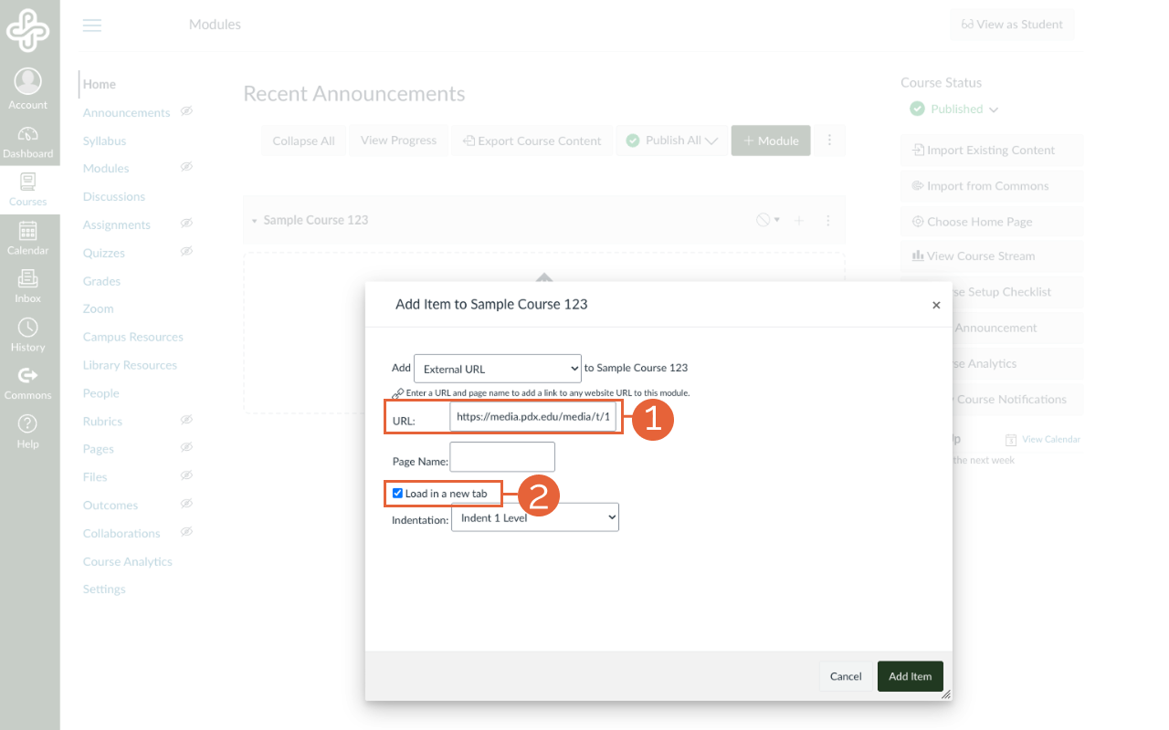 Load in a new tab checkbox selected