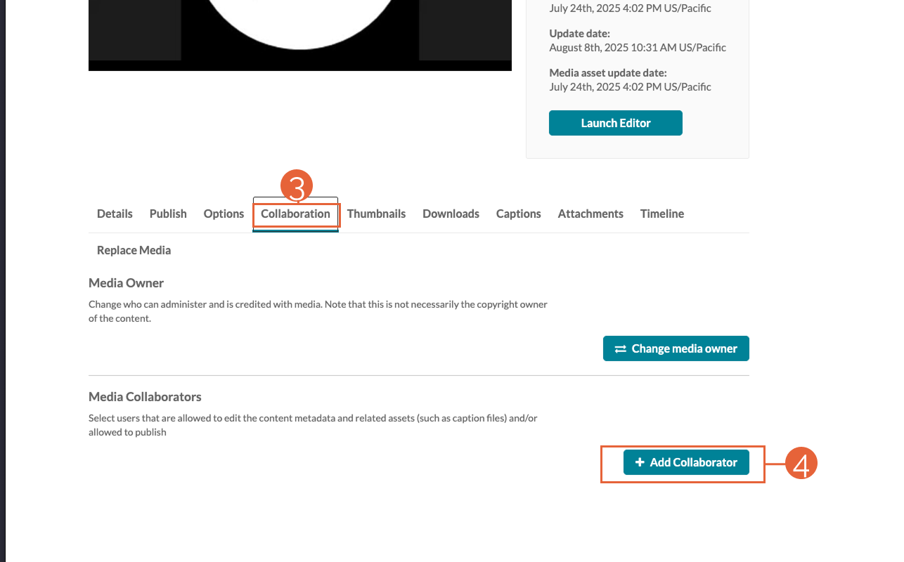 Video Page Collaboration Settings