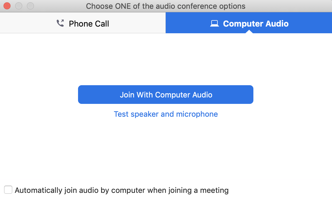 Zoom join with computer audio prompt.