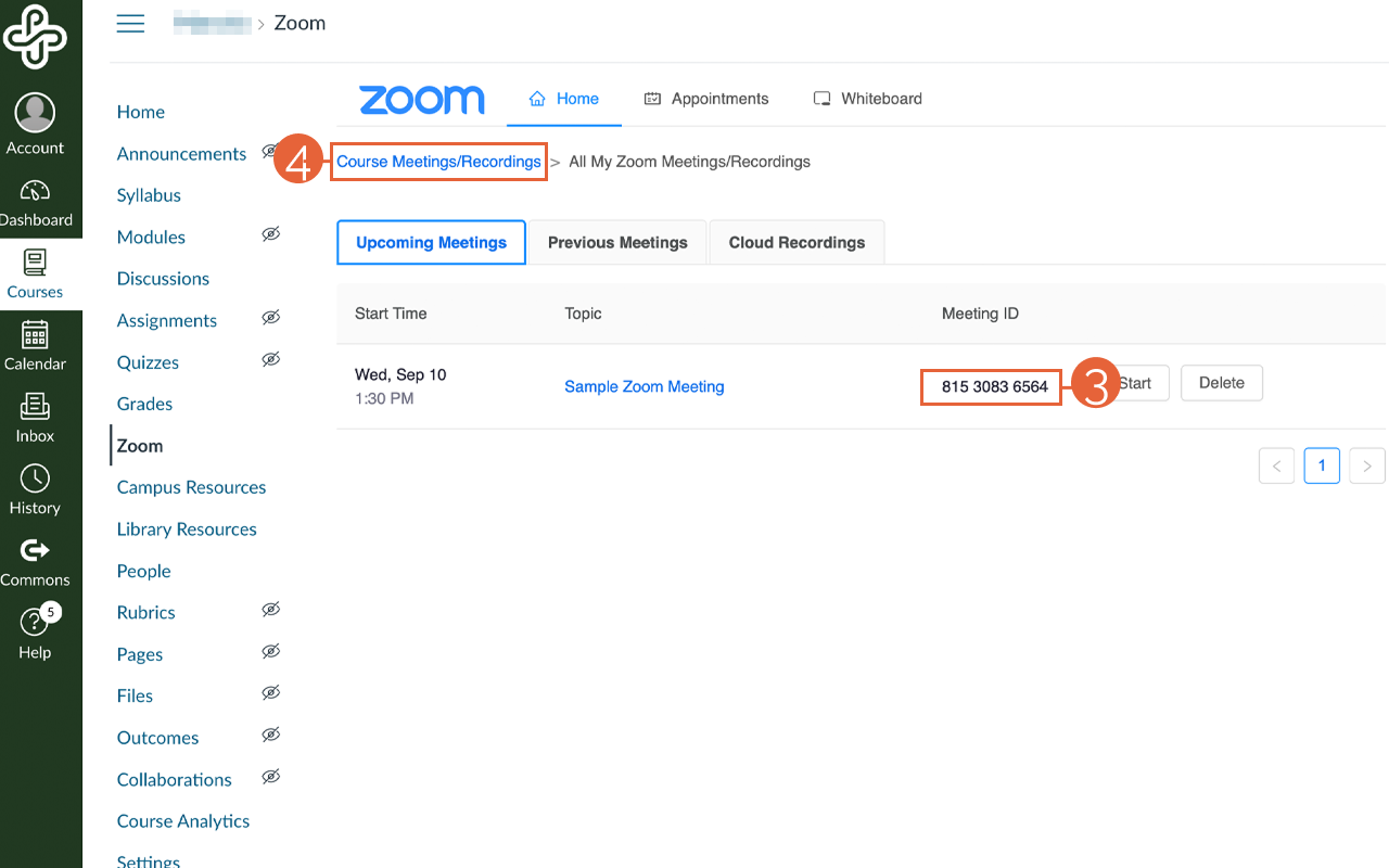 Zoom Meeting List Within Canvas