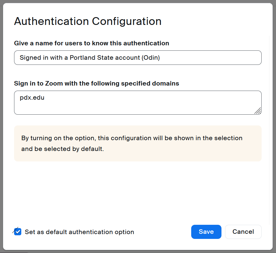 Require PSU authentication dialog box