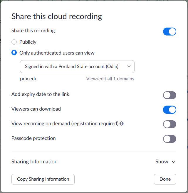 Share Zoom Recordings OAI+ Portland State University Teaching Resources