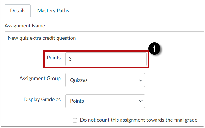 Assignment detail points for standard questions.