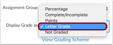 Menu to select grade display.