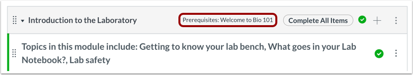 Module header showing that it has a prerequisite.