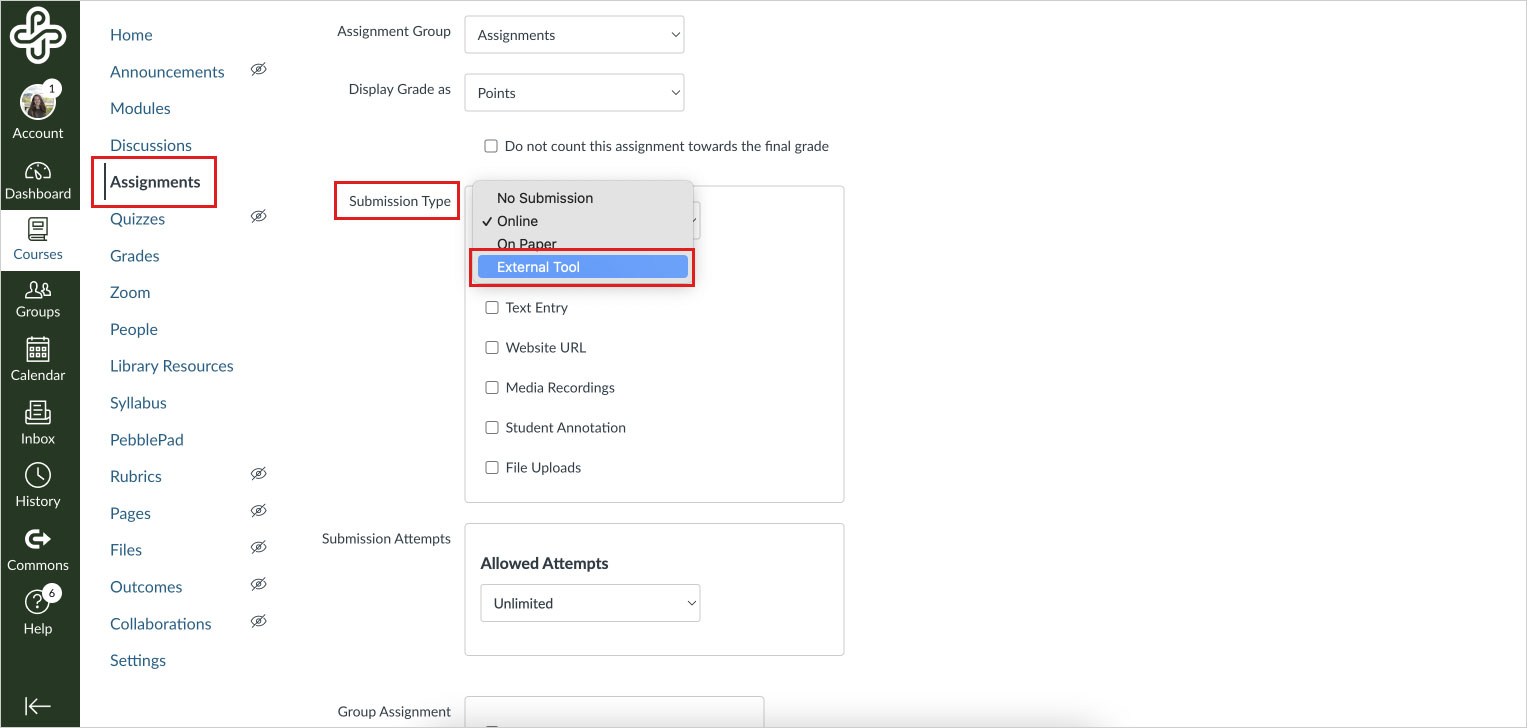 External tool menu with Select button highlighted