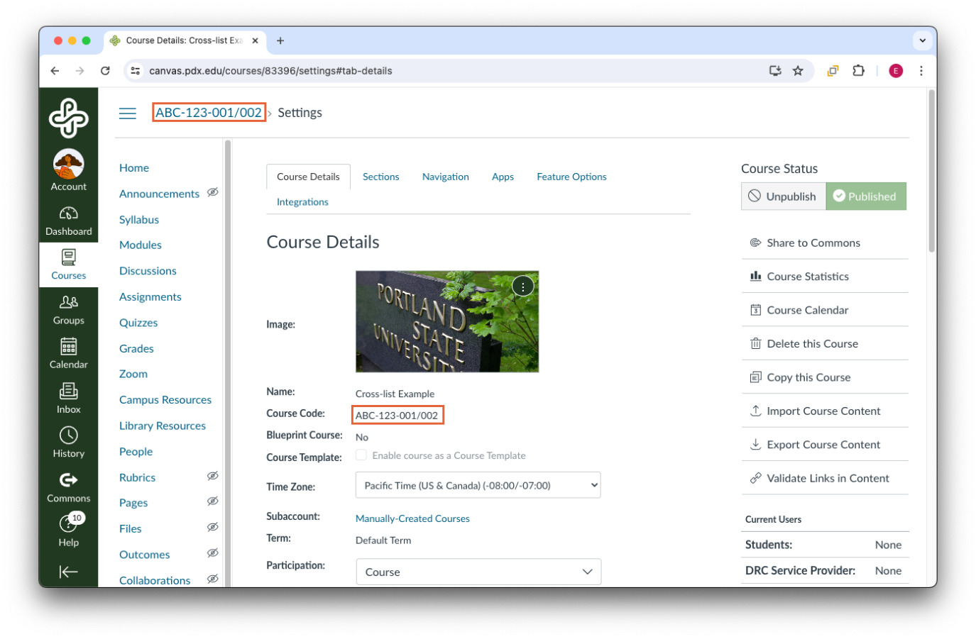 Cross list in canvas to combine multiple sections into one course shell