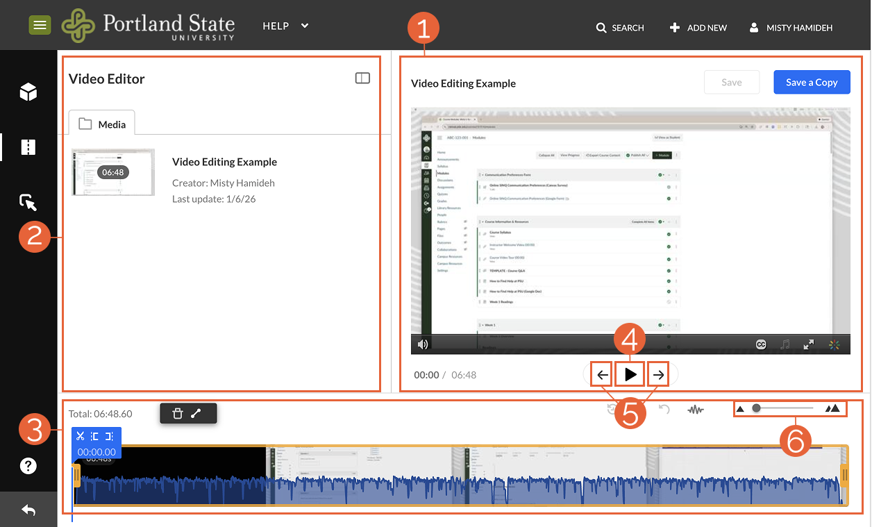 MediasSpace video editor screen.