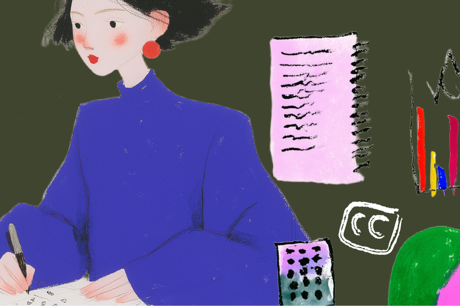 Stylized illustration of a person organizing digital content, representing accessible course design.