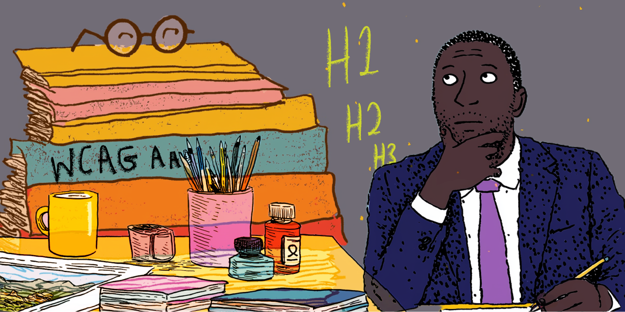 Faculty member thinking and writing, with stacks of books, one reading